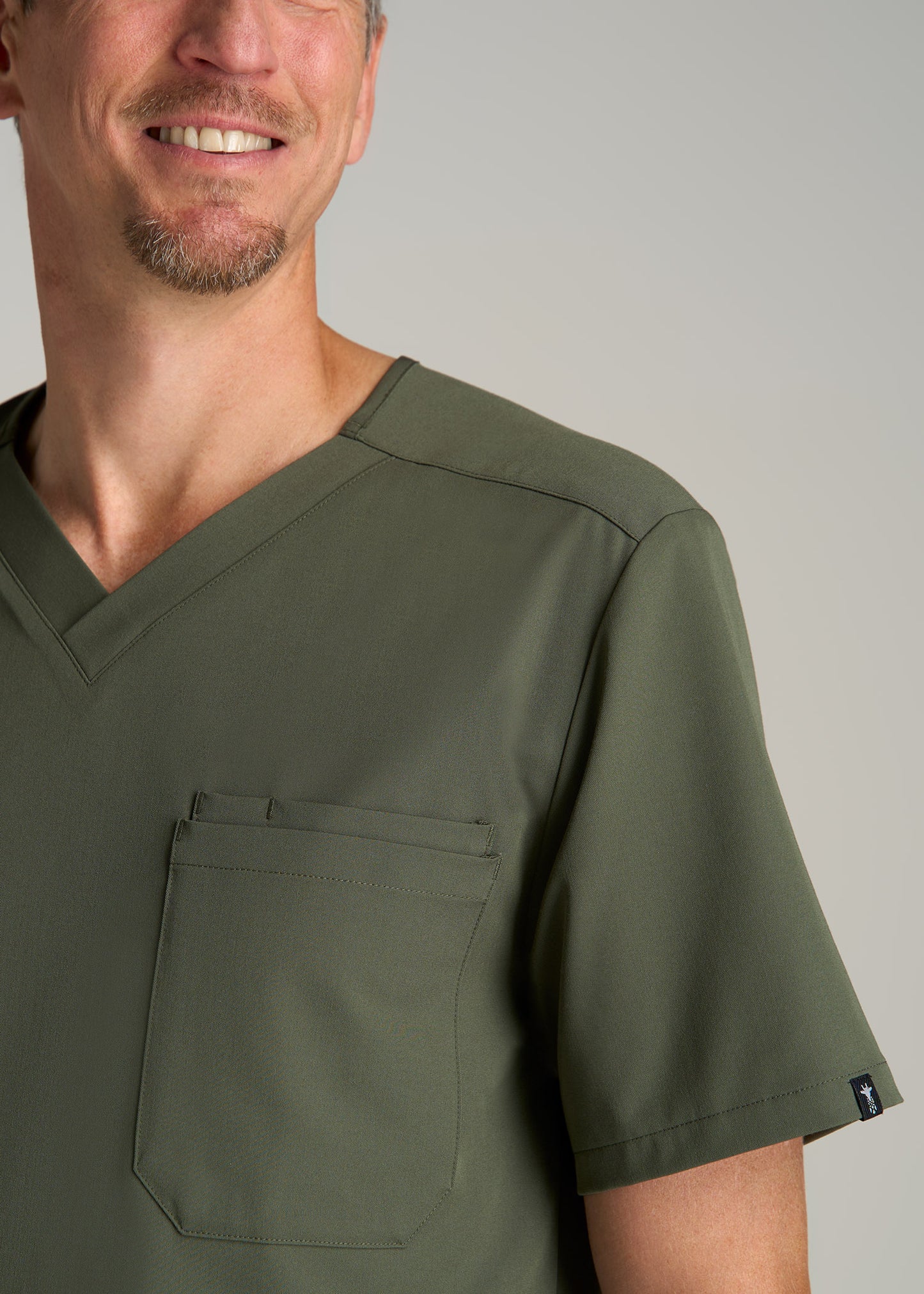 Short-Sleeve V-Neck Scrub Top for Tall Men in Clover Green