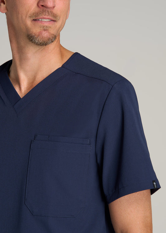 Short-Sleeve V-Neck Scrub Top for Tall Men in Patriot Blue