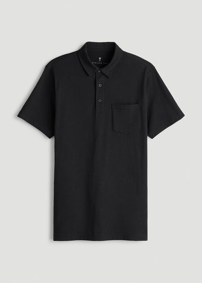 Slub Knit Polo with Pocket for Tall Men in Black