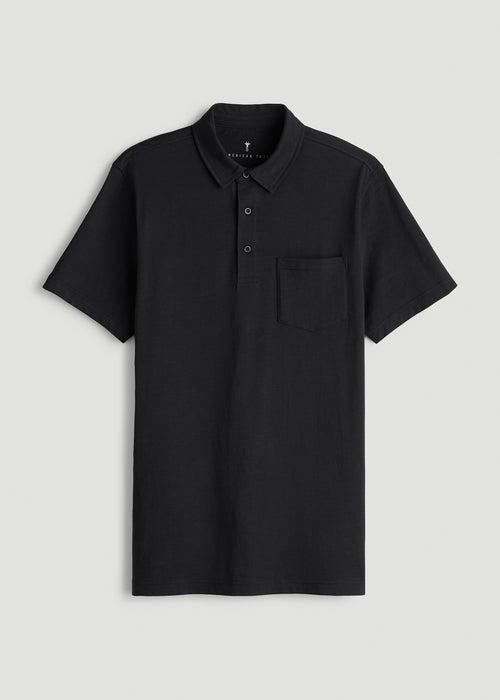 Slub Knit Polo with Pocket for Tall Men in Black