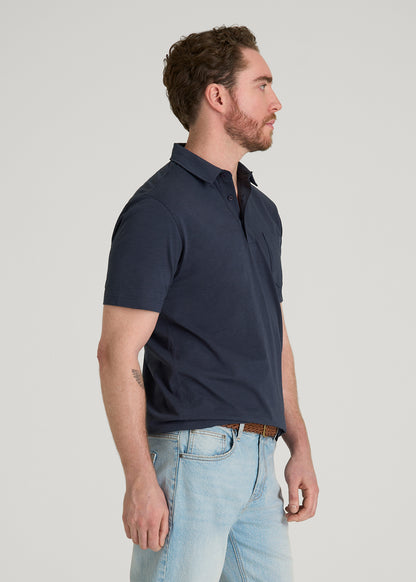 Slub Knit Polo with Pocket for Tall Men in Navy