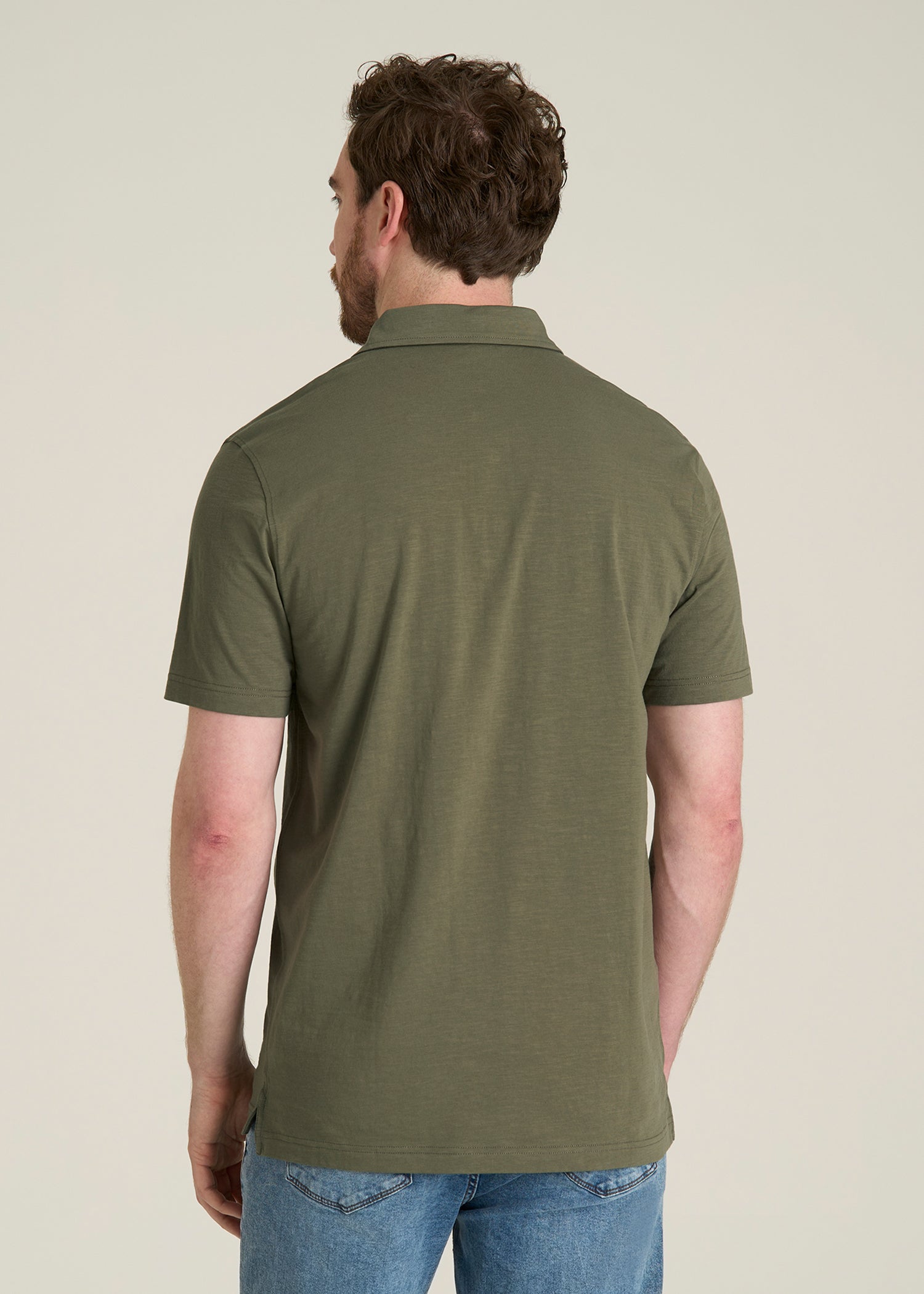 Slub Knit Polo with Pocket for Tall Men in Olive