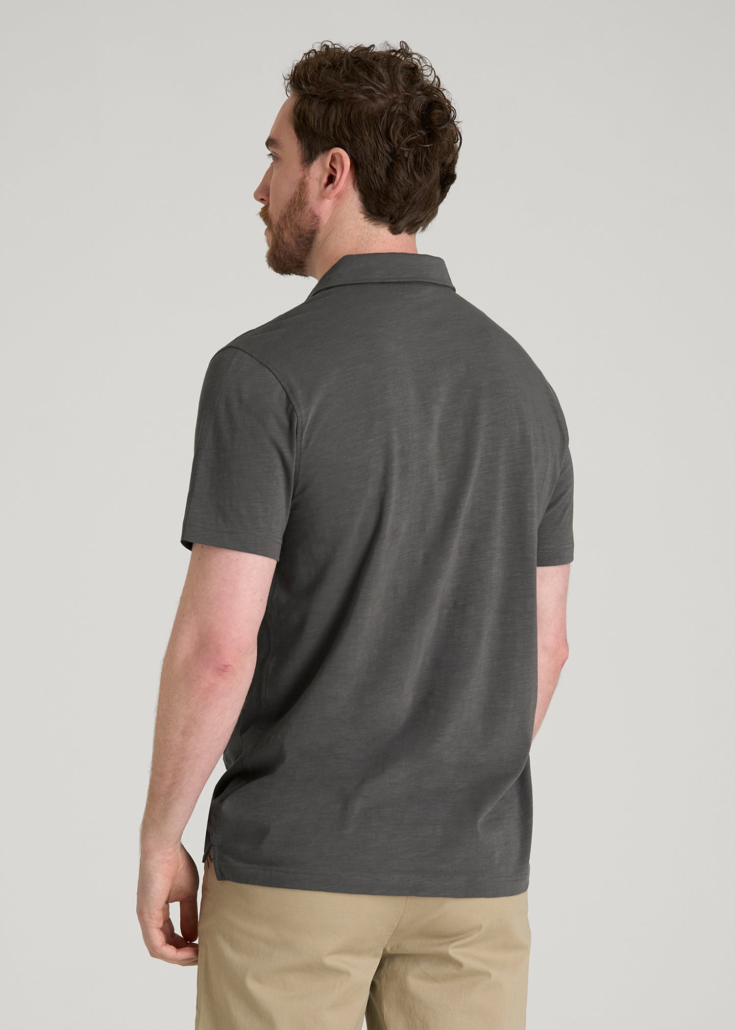 Slub Knit Polo with Pocket for Tall Men in Steel Grey