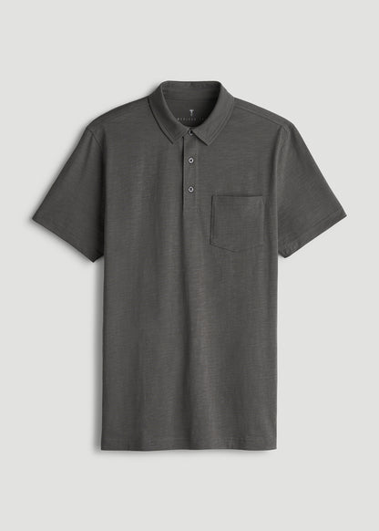 Slub Knit Polo with Pocket for Tall Men in Steel Grey