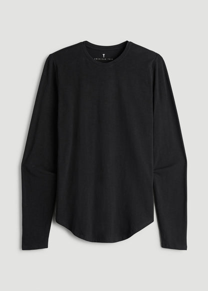 Slub Long Sleeve Scoop Tee for Tall Men in Black