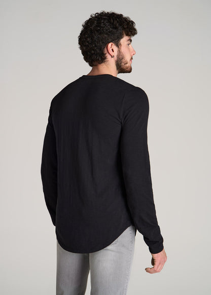 Slub Long Sleeve Scoop Tee for Tall Men in Black