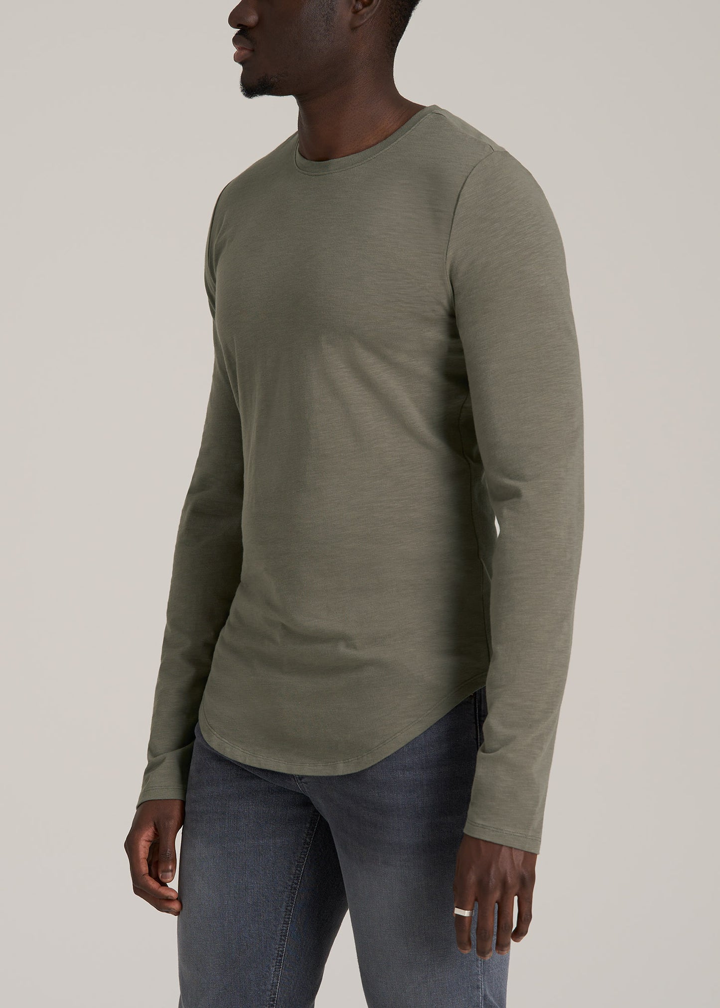 Slub Long Sleeve Scoop Tall Men's Tee in Camper Green