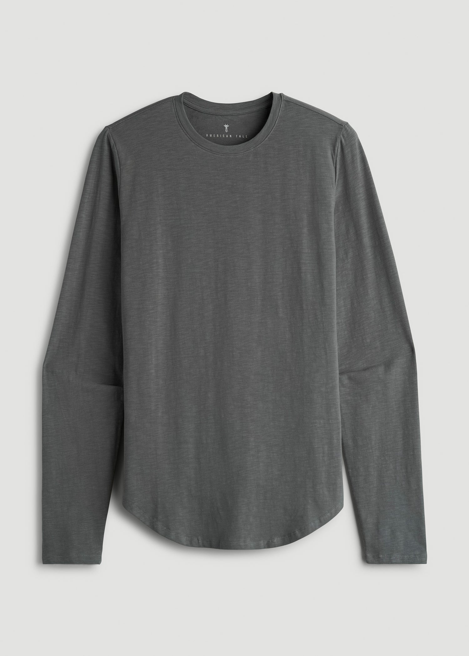 Slub Long Sleeve Scoop Tee for Tall Men in Charcoal