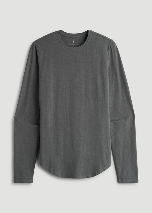 Slub Long Sleeve Scoop Tee for Tall Men in Charcoal
