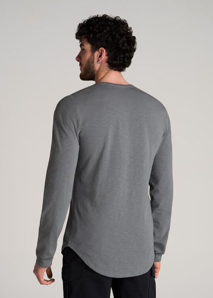 Slub Long Sleeve Scoop Tee for Tall Men in Charcoal