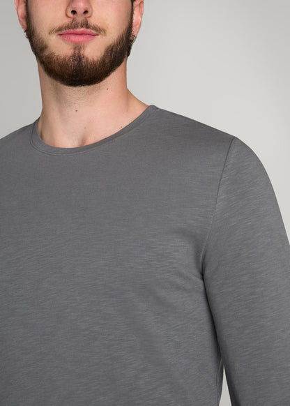 Slub Long Sleeve Scoop Tee for Tall Men in Charcoal