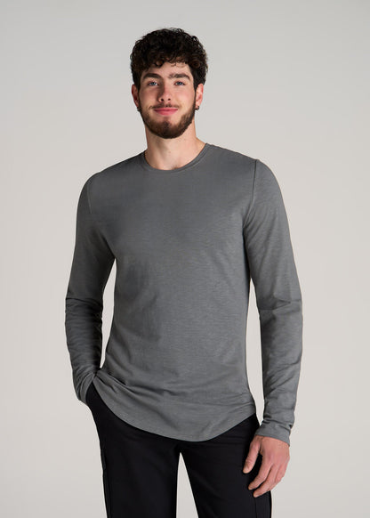 Slub Long Sleeve Scoop Tee for Tall Men in Charcoal