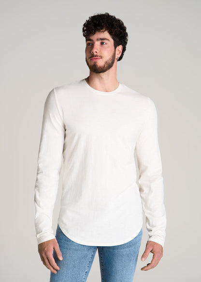 Slub Long Sleeve Scoop Tee for Tall Men in Ecru