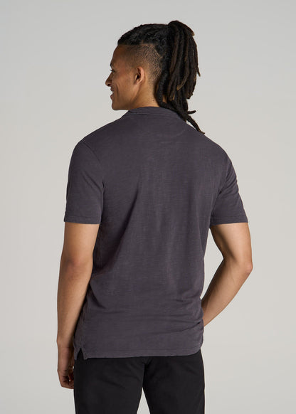 Slub Polo Shirt for Tall Men in Charcoal