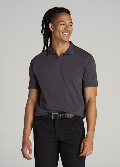 Slub Polo Shirt for Tall Men in Charcoal