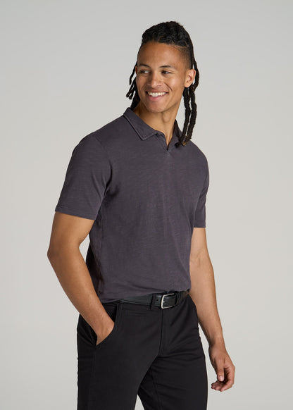 Slub Polo Shirt for Tall Men in Charcoal