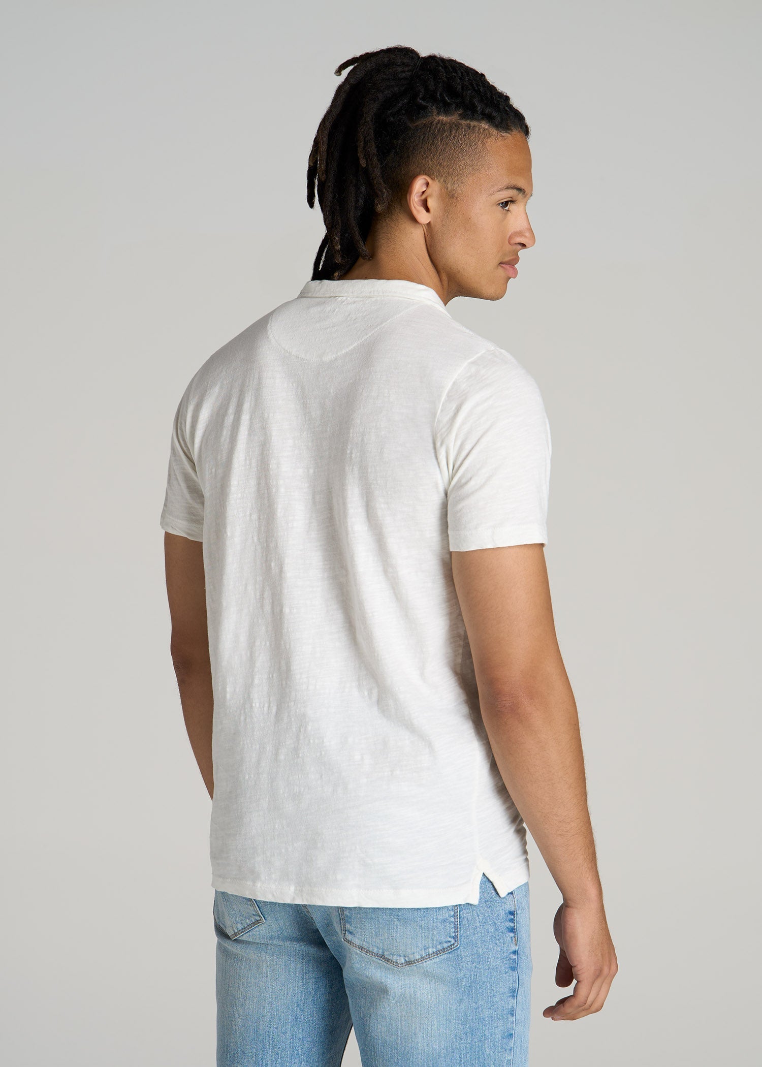 Slub Polo Shirt for Tall Men in Ecru