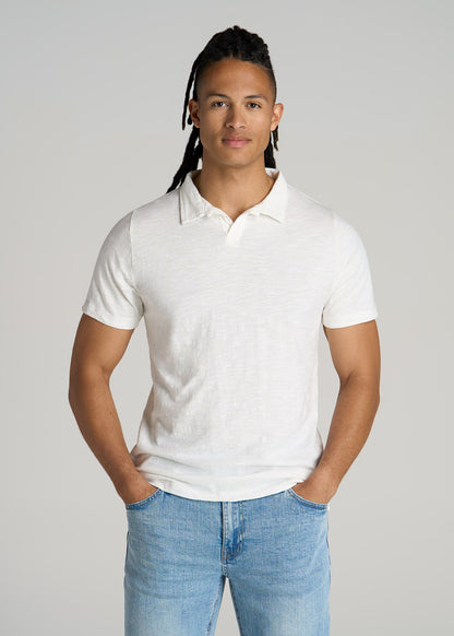 Slub Polo Shirt for Tall Men in Ecru