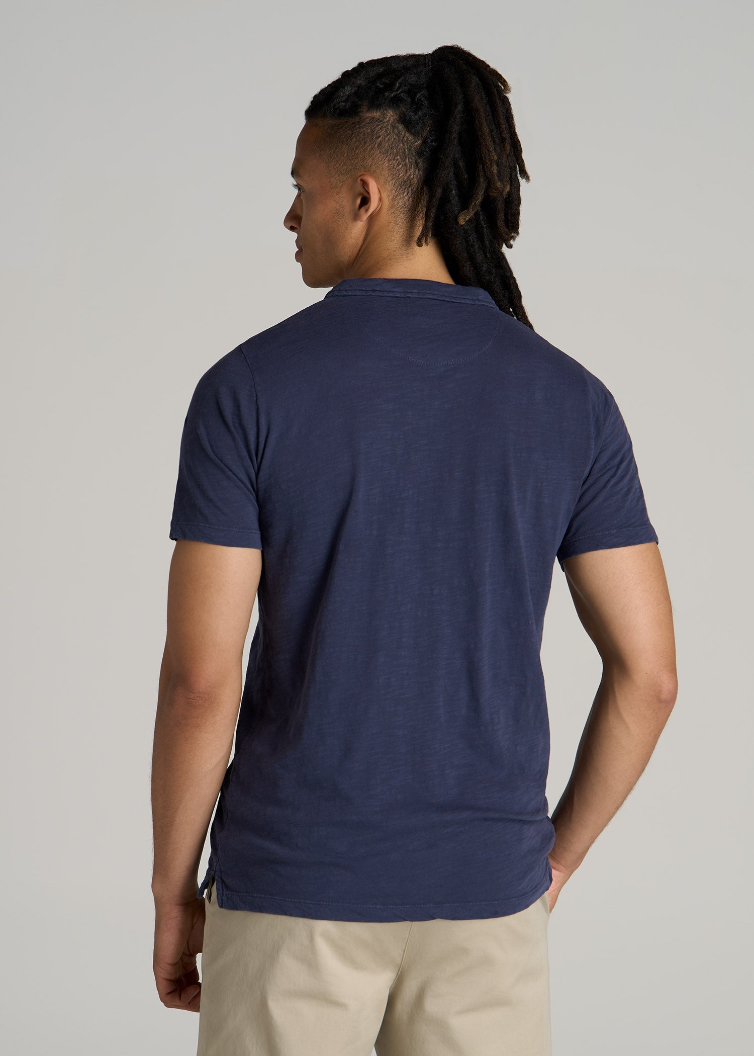 Slub Polo Shirt for Tall Men in Navy
