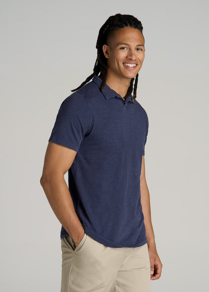Slub Polo Shirt for Tall Men in Navy