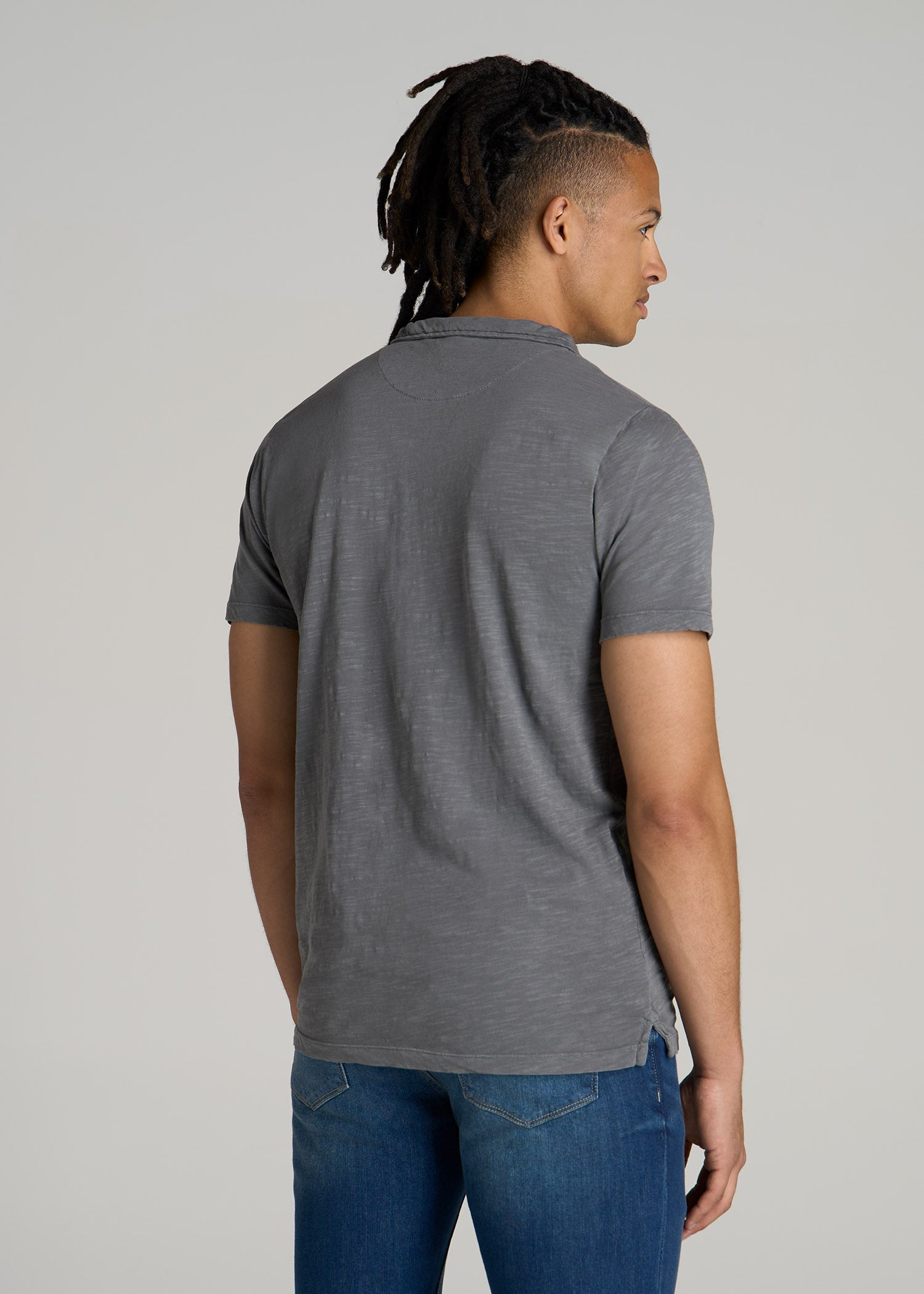 Slub Polo Shirt for Tall Men in Slate