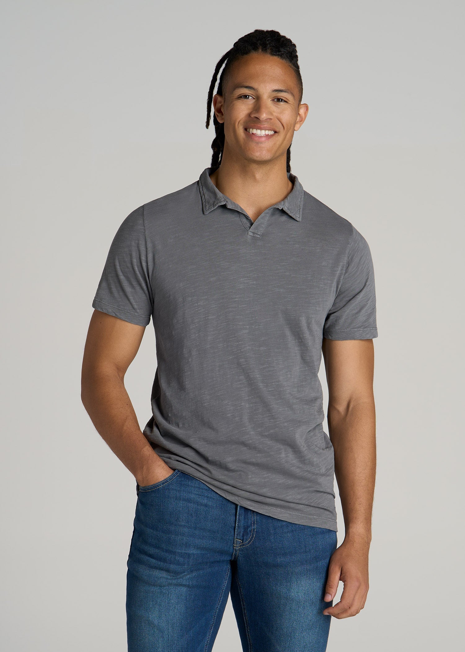 Slub Polo Shirt for Tall Men in Slate