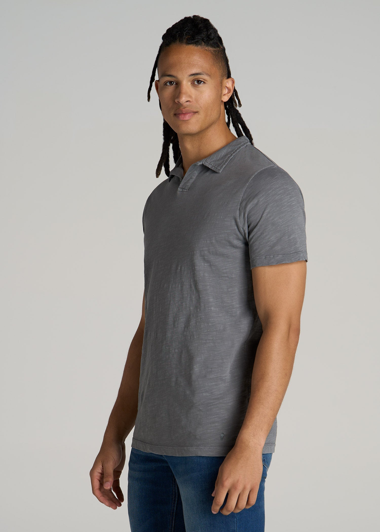 Slub Polo Shirt for Tall Men in Slate
