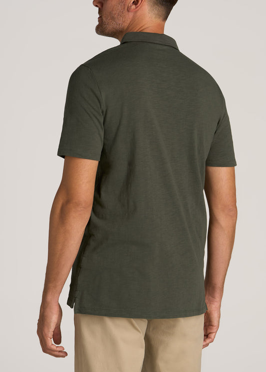 Slub Self Collar Tall Polo Shirt in Dark Olive Green