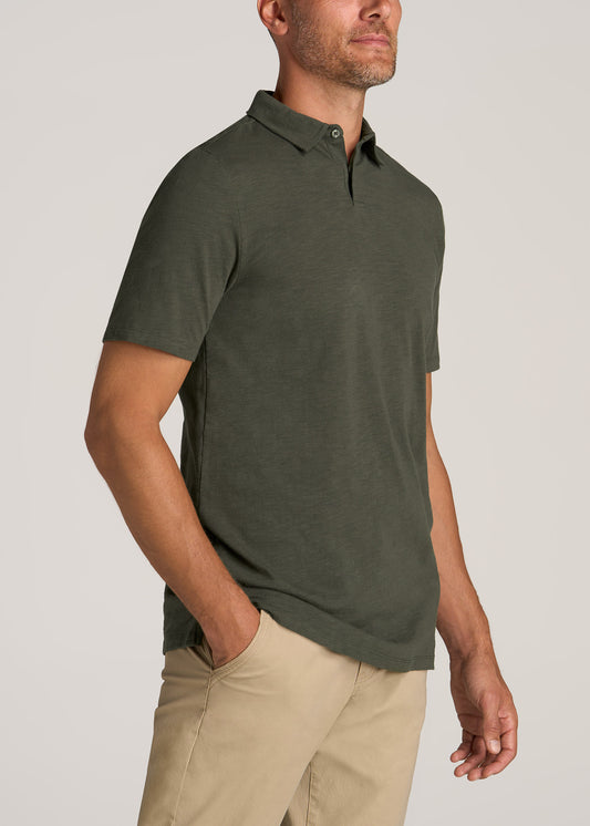 Slub Self Collar Tall Polo Shirt in Dark Olive Green