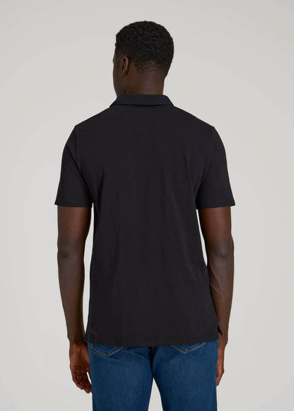 Slub Self Collar Polo Shirt for Tall Men in Black