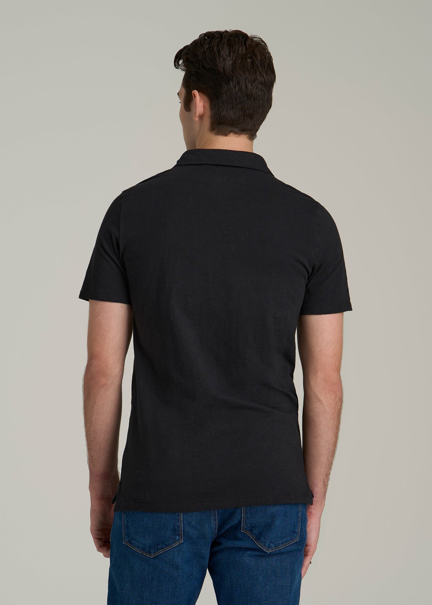 Men's Tall Slub Self Collar Polo With Placket Black American Tall
