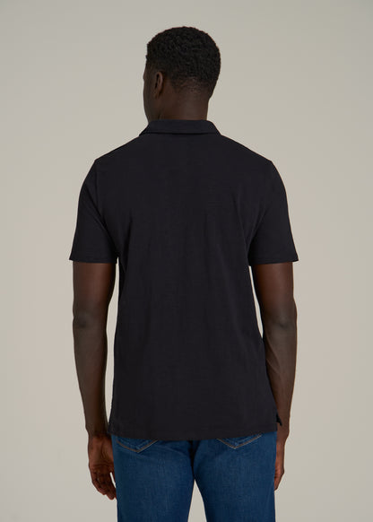 Slub Self Collar Polo Shirt for Tall Men in Black