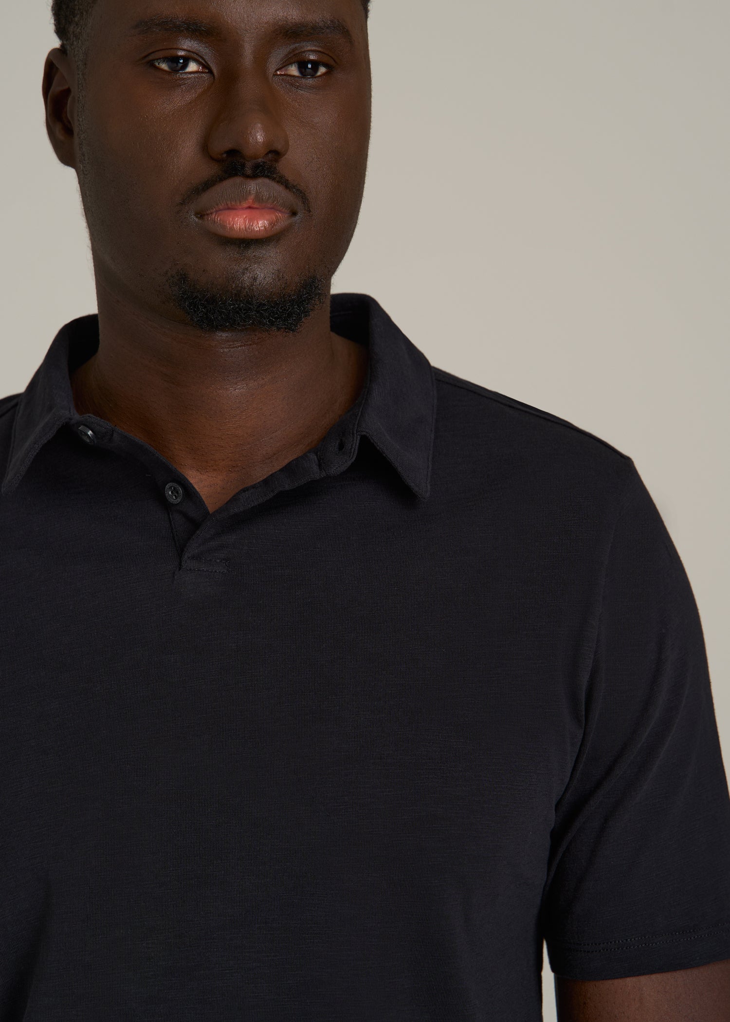 Slub Self Collar Polo Shirt for Tall Men in Black