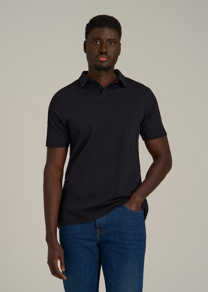 Slub Self Collar Polo Shirt for Tall Men in Black