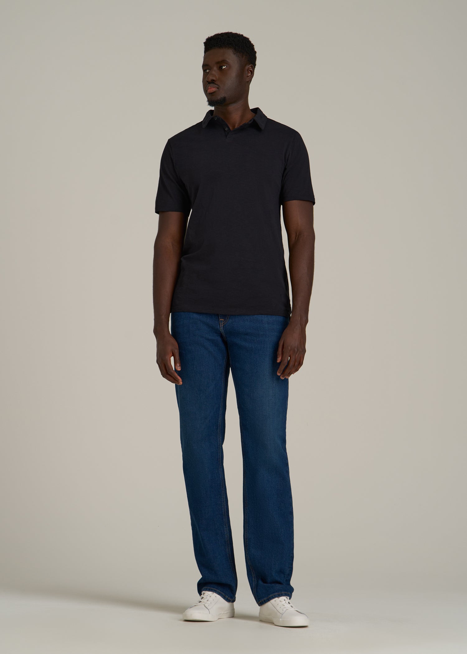 Slub Self Collar Polo Shirt for Tall Men in Black