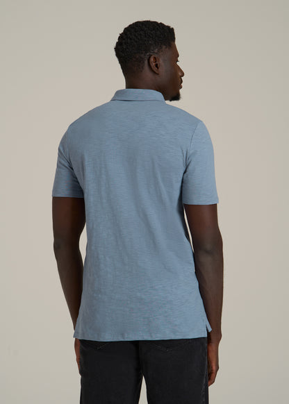 Slub Self Collar Polo Shirt for Tall Men in Chambray