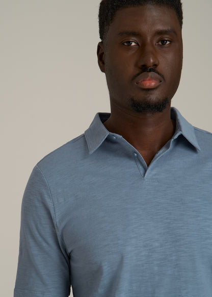 Slub Self Collar Polo Shirt for Tall Men in Chambray