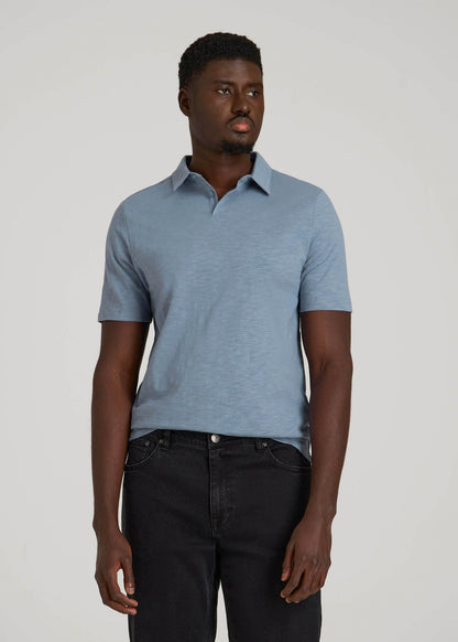 Slub Self Collar Polo Shirt for Tall Men in Chambray M / Extra Tall / Chambray Slub Self Collar Polo Shirt for Tall Men in Chambray M / Extra Tall / Chambray