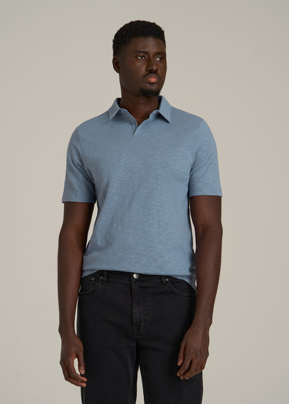 Slub Self Collar Polo Shirt for Tall Men in Chambray