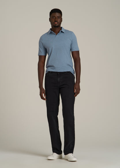 Slub Self Collar Polo Shirt for Tall Men in Chambray
