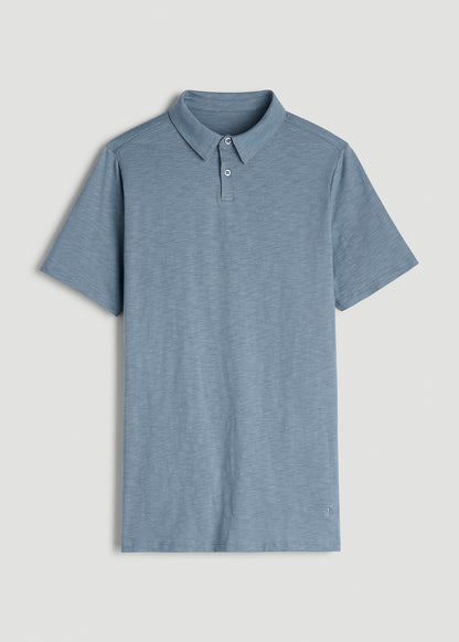 Slub Self Collar Polo Shirt for Tall Men in Chambray