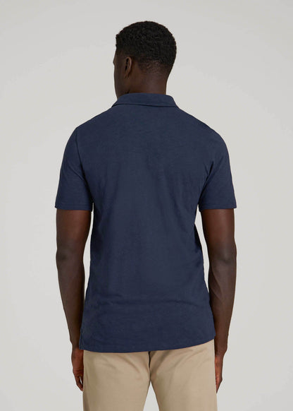 Slub Self Collar Polo Shirt for Tall Men in Navy