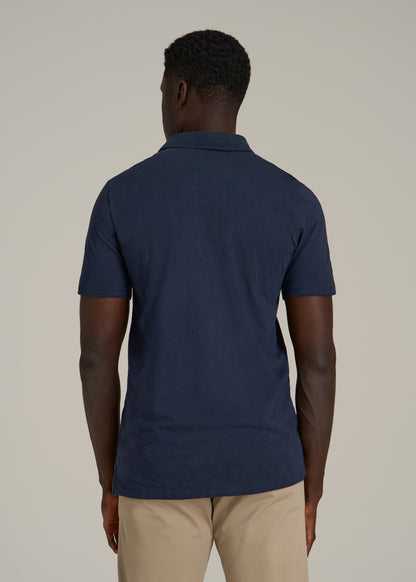 Slub Self Collar Polo Shirt for Tall Men in Navy
