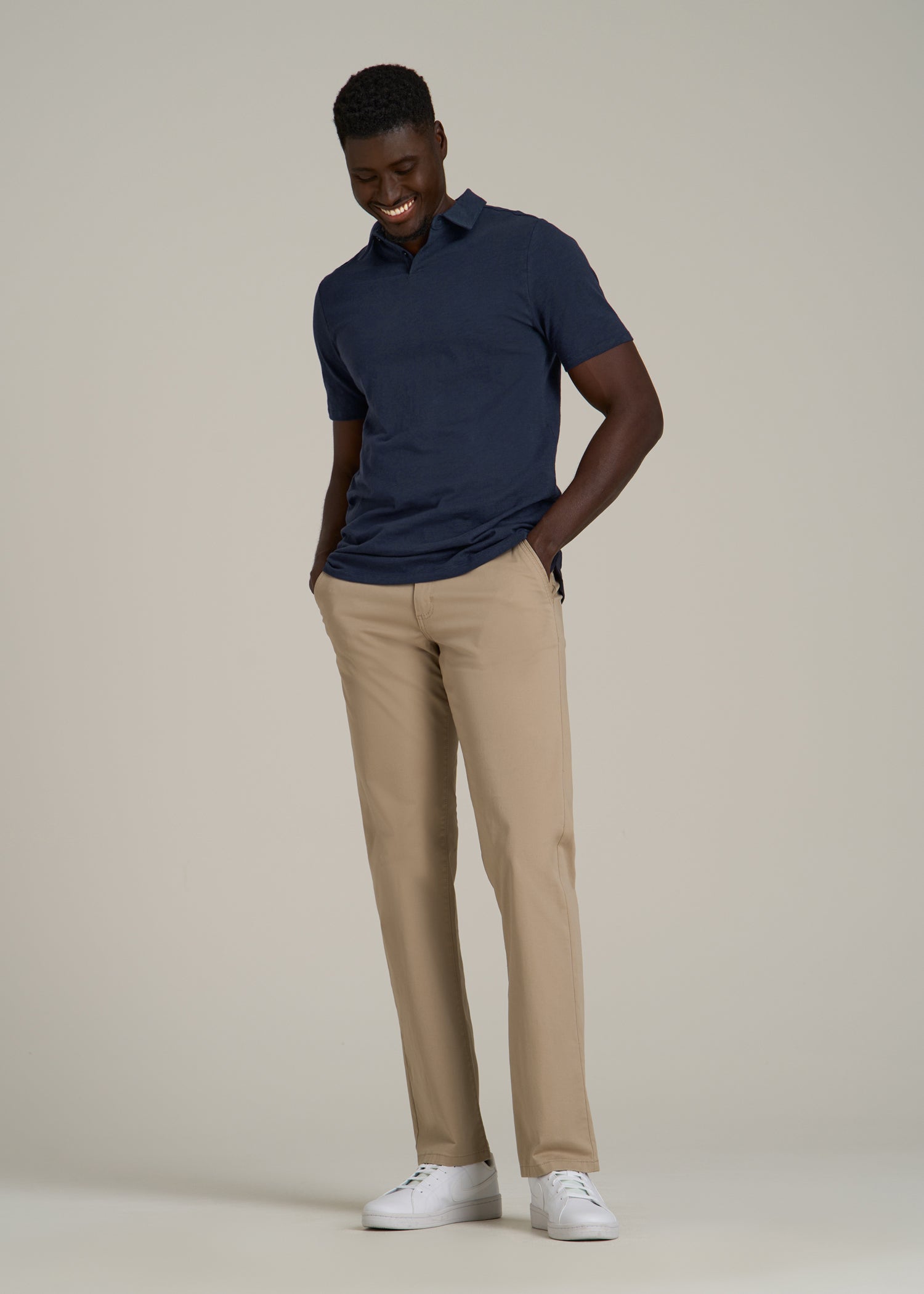 Slub Self Collar Polo Shirt for Tall Men in Navy