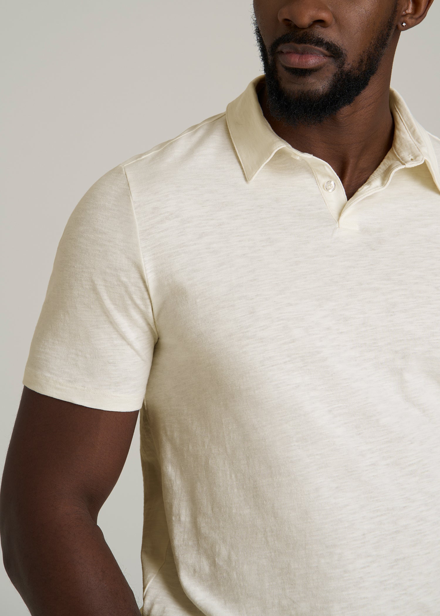 Slub Self Collar Polo Shirt for Tall Men in White Alyssum