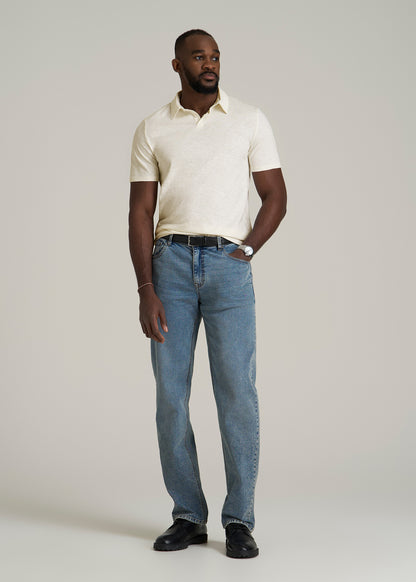 Slub Self Collar Polo Shirt for Tall Men in White Alyssum