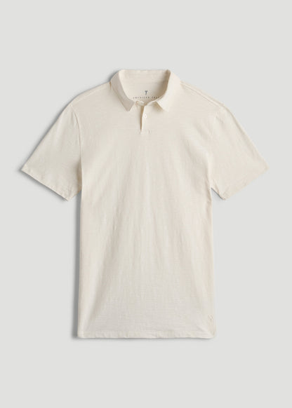 Slub Self Collar Polo Shirt for Tall Men in White Alyssum