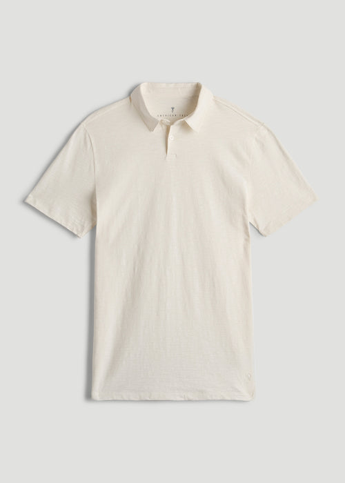 Slub Self Collar Polo Shirt for Tall Men in White Alyssum