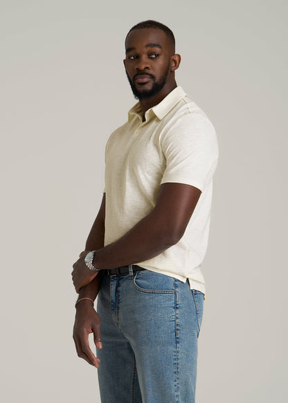Slub Self Collar Polo Shirt for Tall Men in White Alyssum