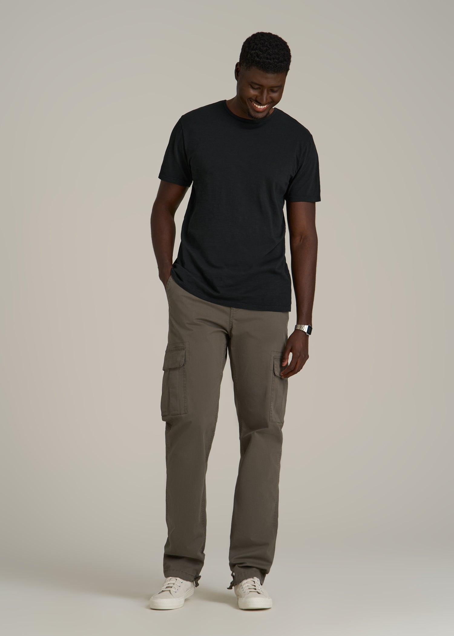 REGULAR-FIT Slub Tee for Tall Men in Black